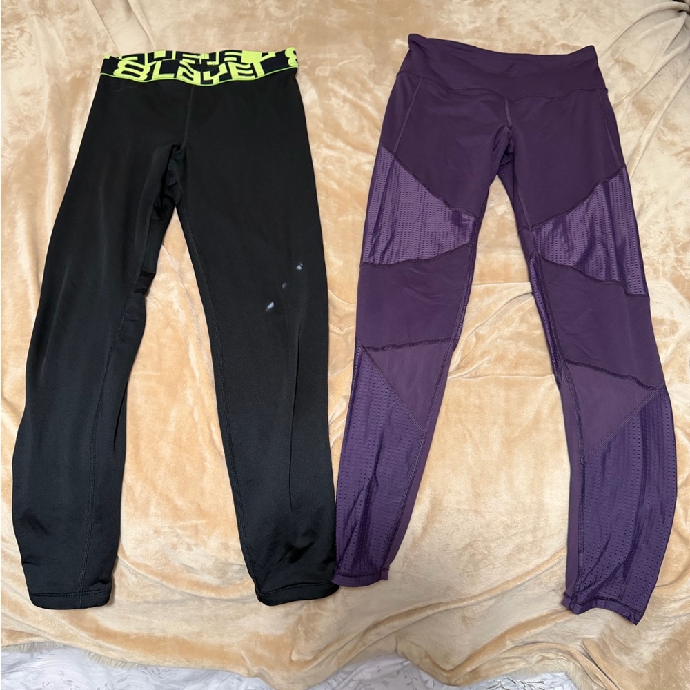Lot of 2 -Victoria’s Secret Purple Leggings & Layer 8 Black Quick Dry Leggings S